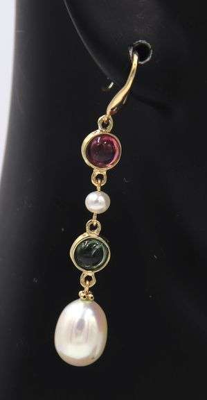 Fresh Water Pearl and Multi Gemstone Dangle Earrings