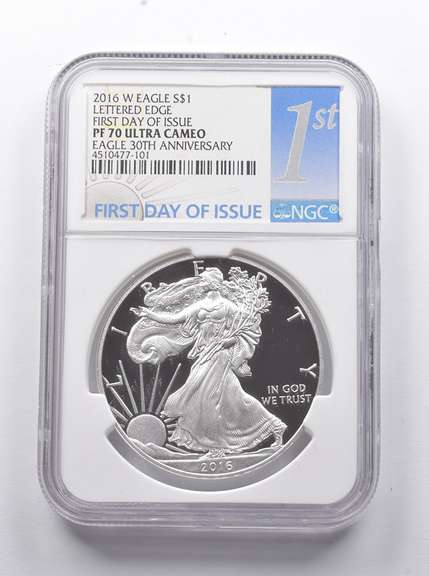 PF70 UCAM 2016-W American Silver Eagle FDOI Lettered Edge 30th NGC