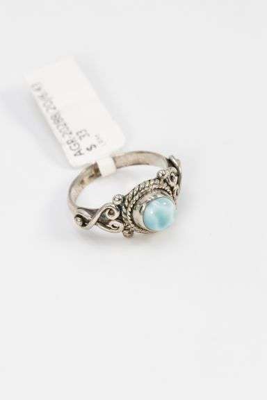 Sterling Silver Natural Larimar Gemstone Ring Size 6