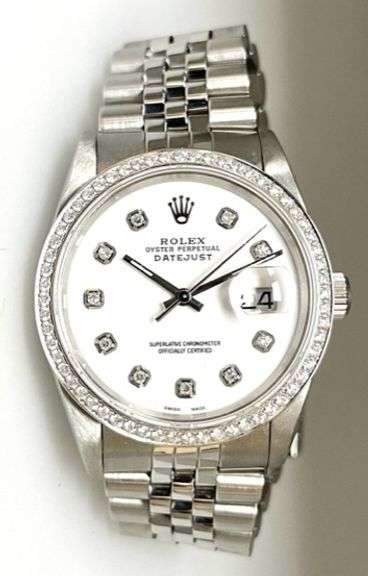 ROLEX UNISEX/MENS 36MM SS DATEJUST JUBILEE BAND CUSTOM WHT DIAMOND DIAL CUSTOM DIAMOND BEZEL
