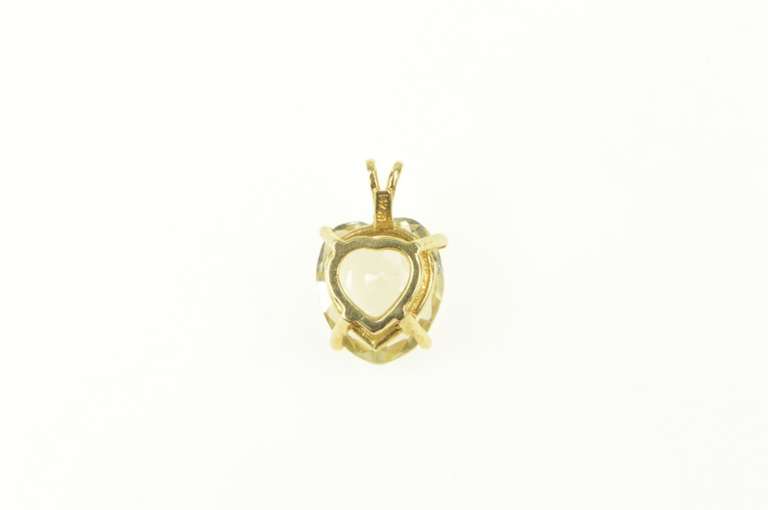 14K Yellow Gold Heart Lemon Quartz Retro Love Symbol Pendant