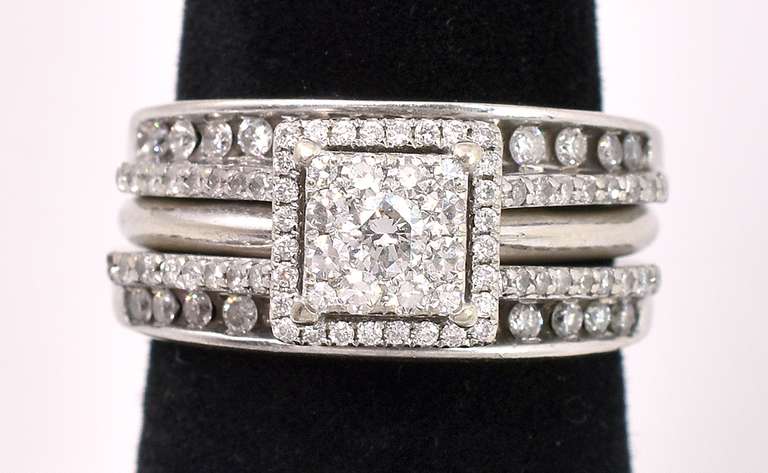 Stunning Wedding Band Set Ring In 14K White Gold