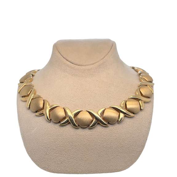 14K GOLD TWISTED NECKLACE, HALF POLISHED HALF SATIN