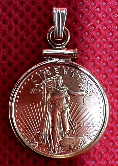 2021 1/10 0Z AMERICAN EAGLE $5 GOLD COIN 14K PENDANT