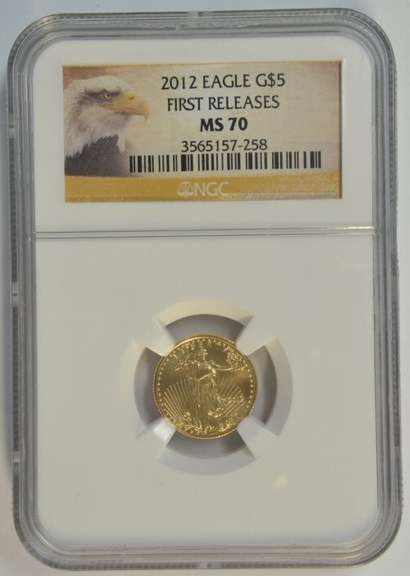 Perfect 1st Releases 2012 $5 Gold Eagle coin. NGC MS70