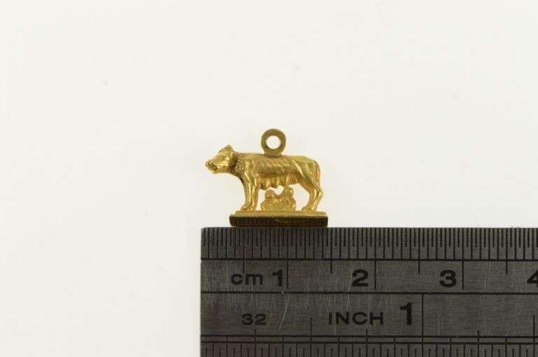 18K Yellow Gold Capitoline Wolf Romulus Remus Roman Myth Charm/Pendant