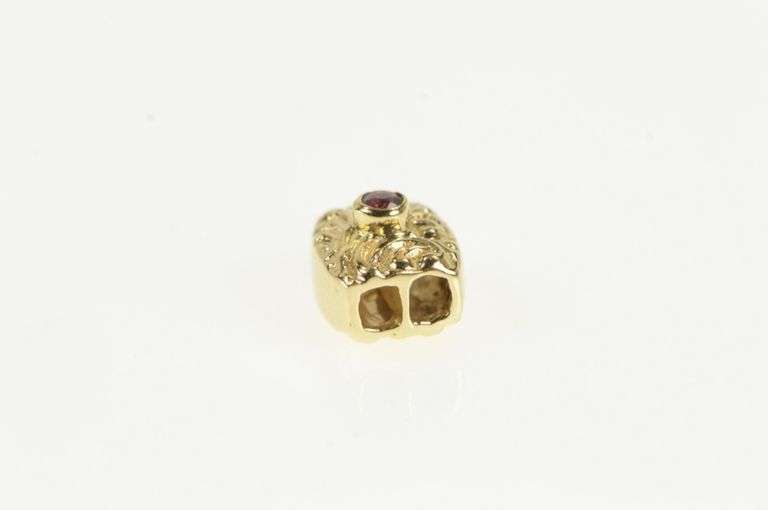 14K Yellow Gold Ruby Ornate Scroll Design Slide Bracelet Charm/Pendant