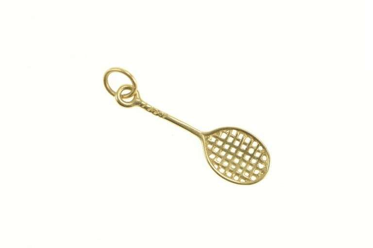 14K Yellow Gold 3D Badminton Tennis Racket Racquet Charm/Pendant
