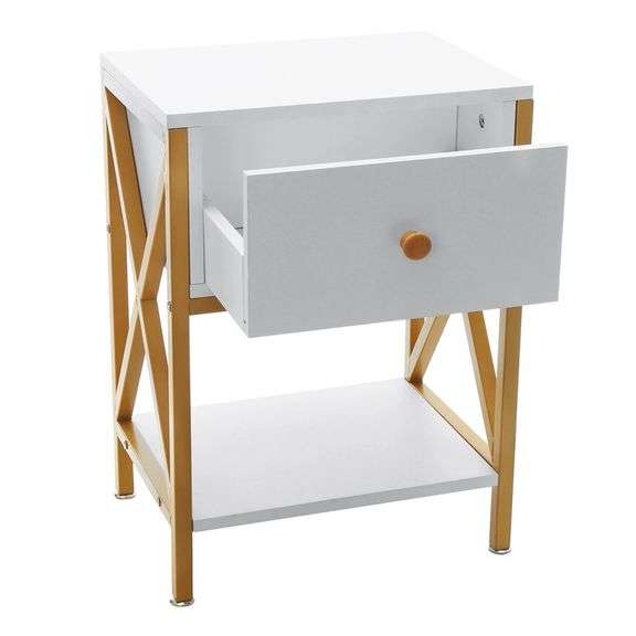 Nordic Style Nightstand White & Gold Design End Table