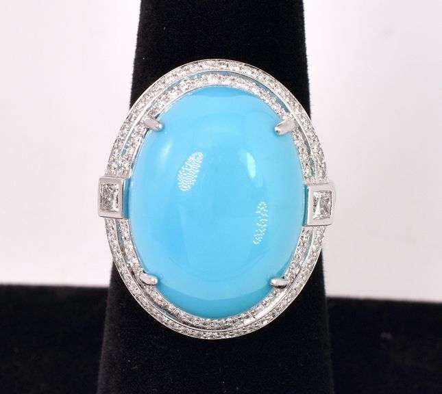 Wonderful Turquoise and Diamond Ring in 14K White Gold