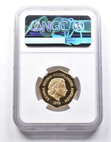 PF68UCAM 1976 FM Netherland Antilles 200 Gulden Gold USA 1st Day NGC