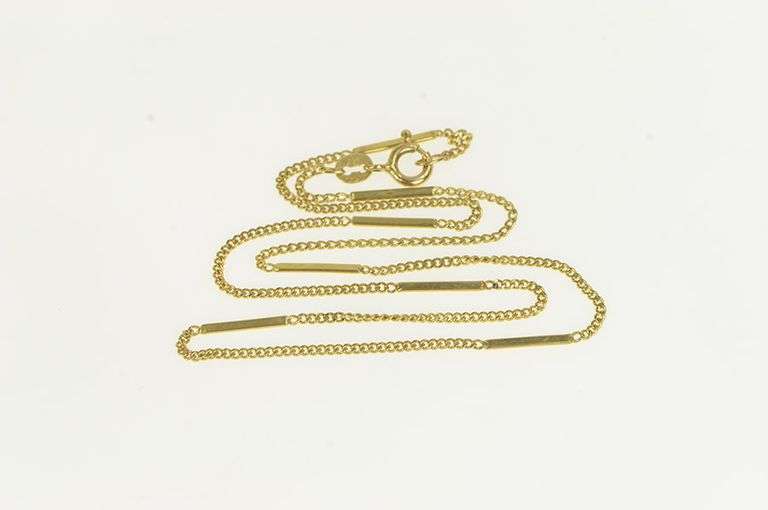 14K Yellow Gold 1.5mm Bar & Curb Chain Link Vintage Necklace