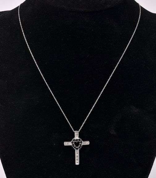 Heavenly Cross Pendant Necklace In 14K White Gold
