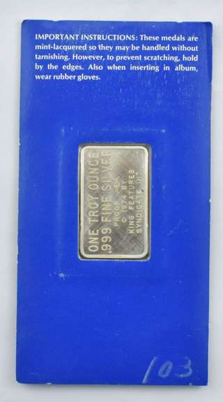 Heroes Of Comics Mandrake The Magician 1974 Everest 1TOz Silver PF Bar