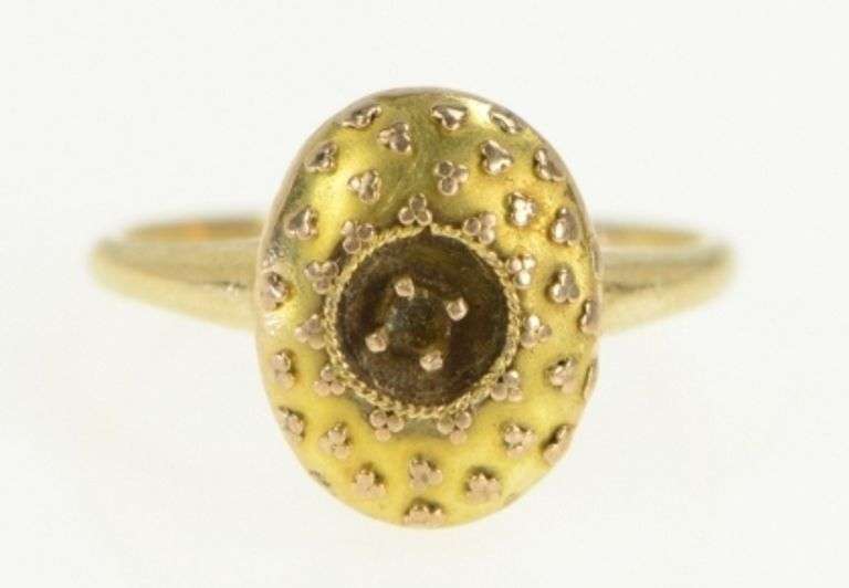 14K Yellow Gold Oval Victorian Domed Engagement Setting Ring