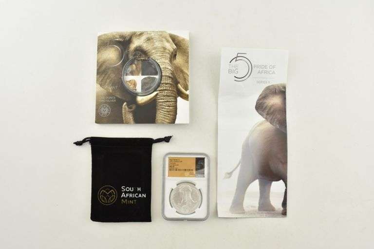 MS70 2021 South Africa 5 Rand Silver Big 5 Elephant FR Ser. II NGC COA