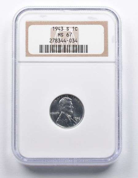 MS67 1943-S Lincoln Steel Cent NGC