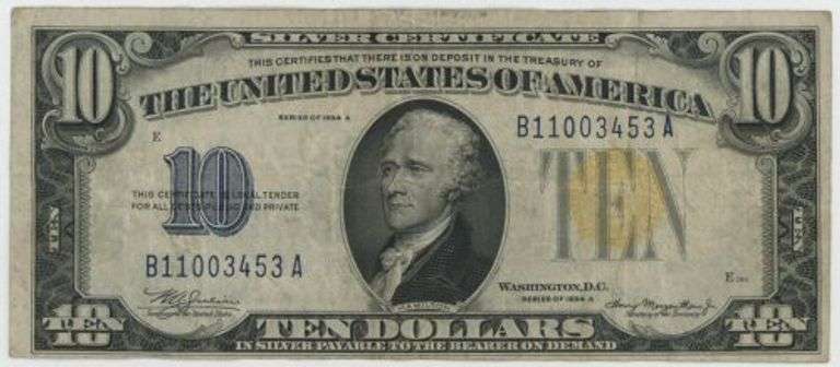 Popular Series of 1934-A North Africa $10 Silver Certificate note