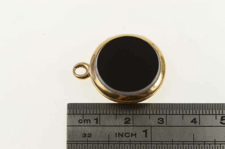 14K Yellow Gold Black Onyx Carnelian Victorian Locket Charm/Pendant