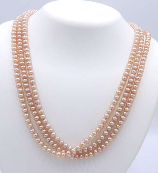 Three Row Pink Pearl Necklace