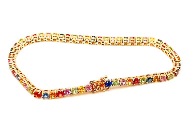 STUNNING 18KT SOLID YELLOW GOLD 8.0 CARAT RAINBOW SAPPHIRE BRACELET