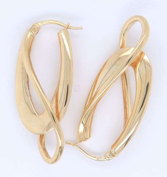 Stunning Yellow Gold Twisted Fancy Hoop Earrings
