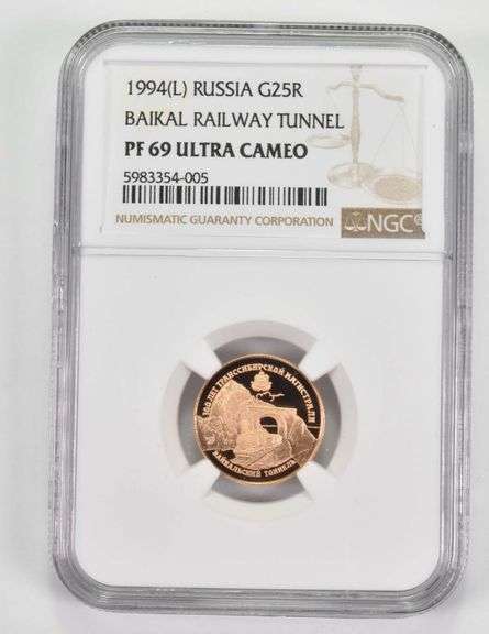 PF69UCAM 1994(L) Russia 25 Roubles Gold Coin Baikal Railway Tunnel NGC