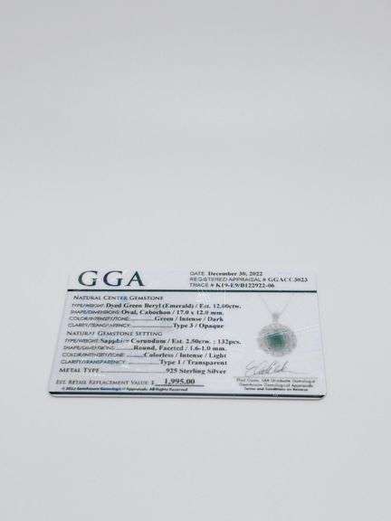 Beautiful 12.0 Carat Emerald and White Sapphire Sterling Sliver Pendant Necklace.