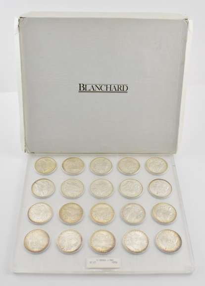 Lot (20) 1886-P Morgan Silver Dollars Encased BU Roll Blanchard