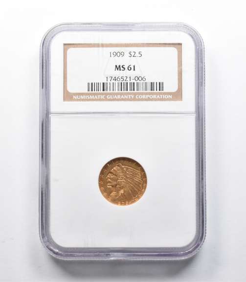 MS61 1909 $2.50 Indian Head Gold Quarter Eagle NGC
