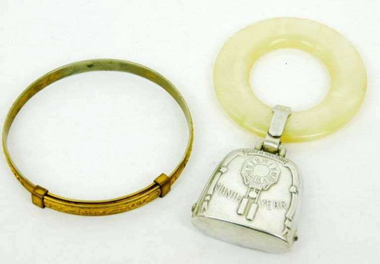 Vintage Gold Filled Baby Bracelet & Sterling Rattle