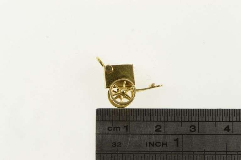 14K Yellow Gold 3D Vintage Ice Cream Cart Articulated Charm/Pendant
