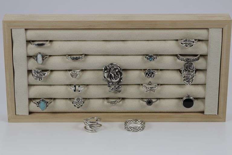 Sterling Silver Ring Assortment Various Sizes & Styles (20 Ring Lot)