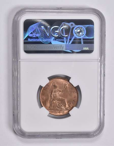 MS65 RD 1862 Great Britain 1/2 Penny NGC