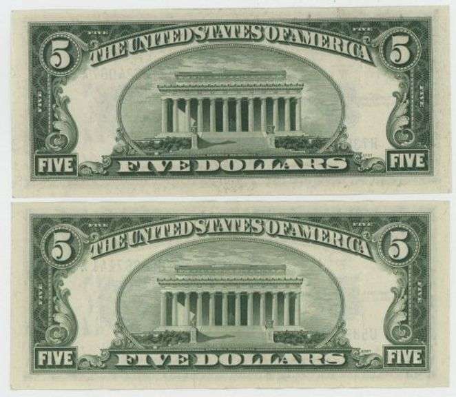 2 Crisp Nice Series of 1934D $5 Blue Seal Silver Certificates