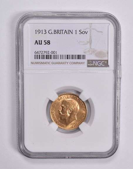 AU58 1913 Great Britain 1 Gold Sovereign NGC