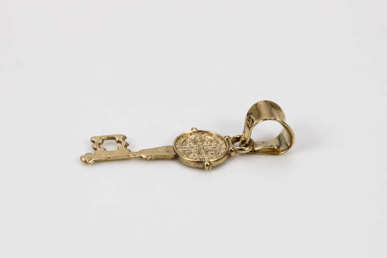 14k Yellow Gold God's Key to Heaven Saint Benedict Medal Pendant