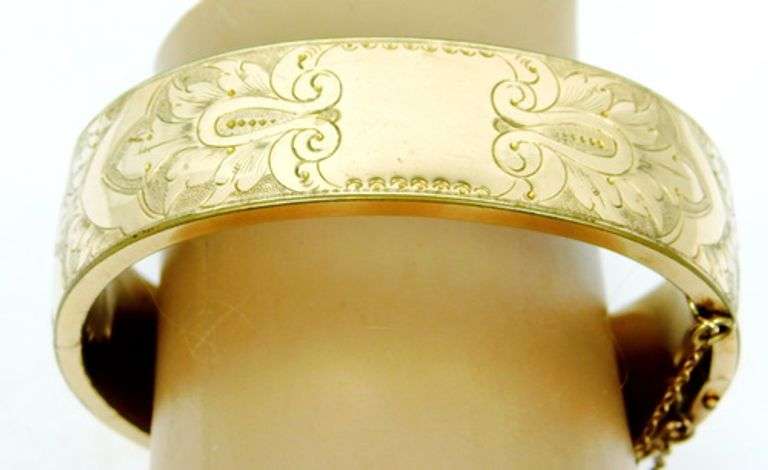 Ornate Antique Wide Gold Filled Bangle Bracelet