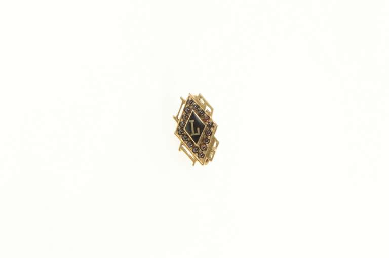 14K Yellow Gold Victorian L Black Enamel Sim. Garnet Lapel Pin/Brooch