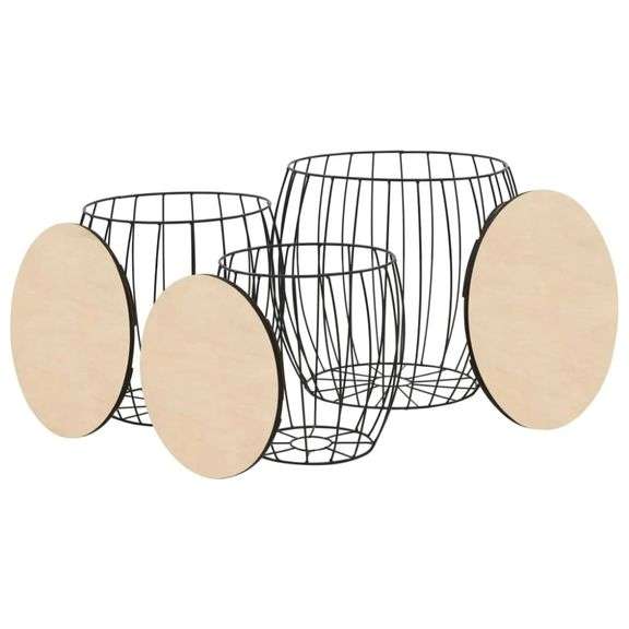 Coffee Table Set 3 Pieces Poplar Plywood Iron