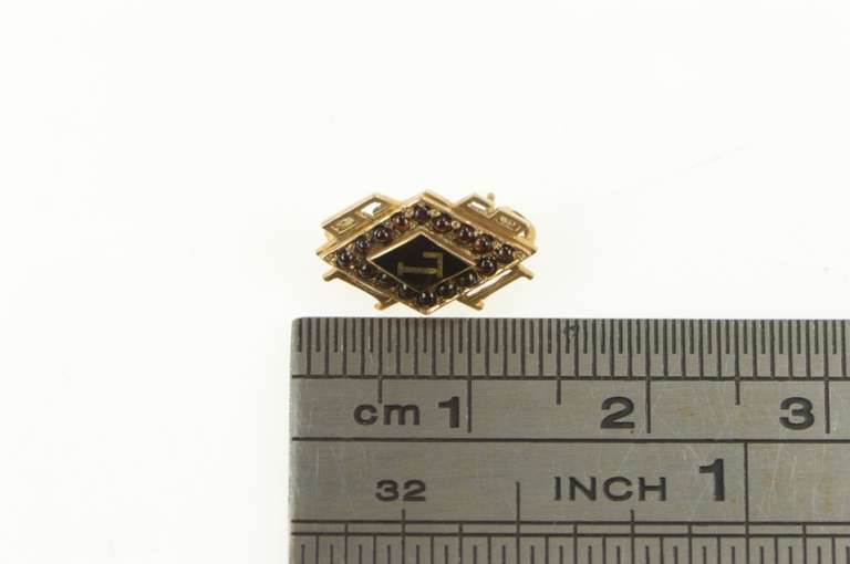 14K Yellow Gold Victorian L Black Enamel Sim. Garnet Lapel Pin/Brooch
