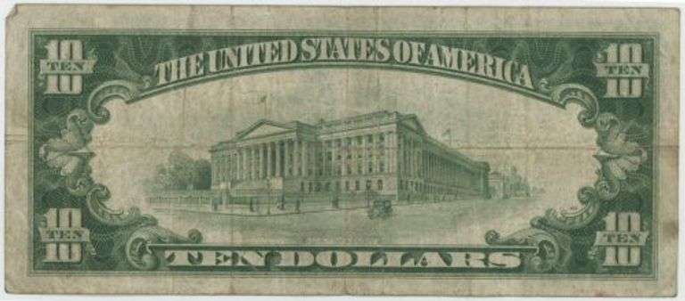 Series of 1928 Small Size $10 Gold Certificate. Scarce.