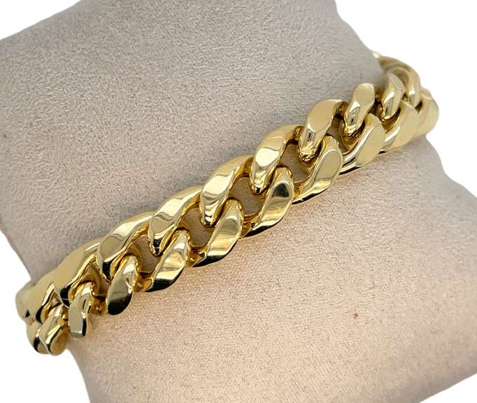 14K YELLOW  ITALIAN SEMI SOLID GOLD MIAMI CUBAN LINK CHAIN BRACELET