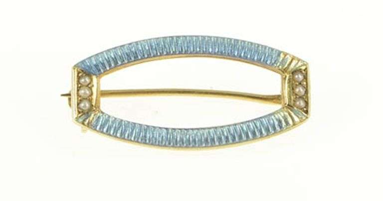 14K Yellow Gold Victorian Enamel Seed Pearl Accent Oval Pin/Brooch