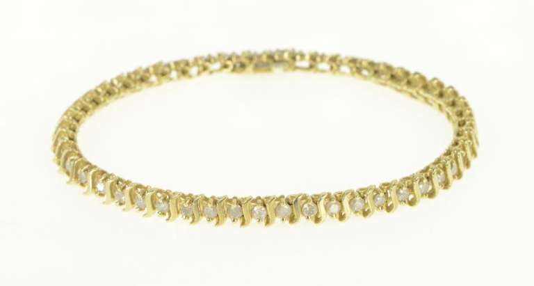 10K Yellow Gold 2.00 Ctw Wavy Link Classic Round Diamond Bracelet