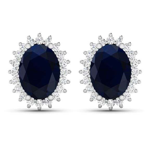 Solid 14Kt White Gold Natural Kashmir Midnight Blue Sapphire Earrings