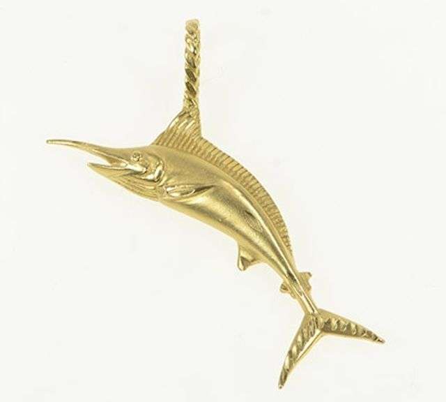14K Yellow Gold Marlin Trophy Fishing Fish Ocean Animal Pendant