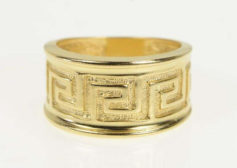14K Yellow Gold Graduated Greek Wave Key Pattern Band Ring