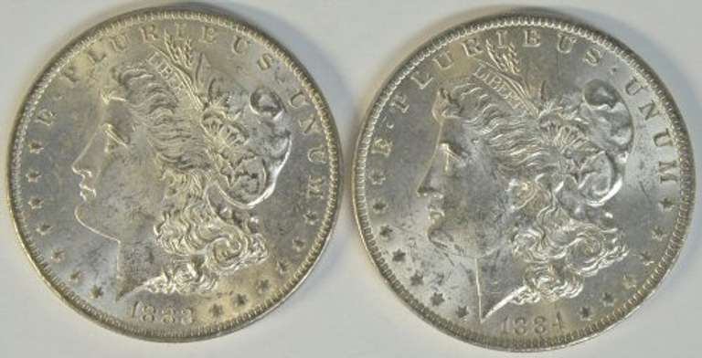 Choice BU 1883-O, 1884-O,  Morgan Silver Dollars. Flashy