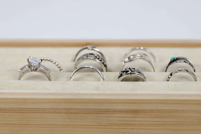 .925 Sterling Silver Curated Ring Lot of 10 Rings Various Sizes & Styles